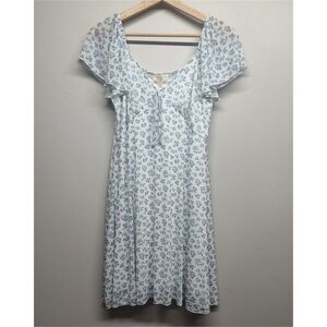 See You Monday Mini Dress Women Size XL White Blue Floral Short Sleeve Feminine